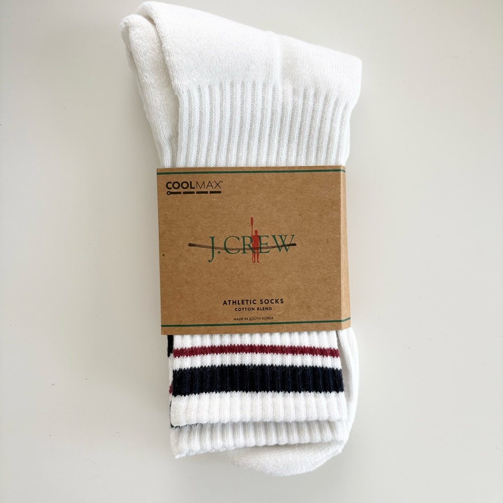 NWT J. Crew Athletic Crew Socks Gym Stripe COOLMAX® Technology